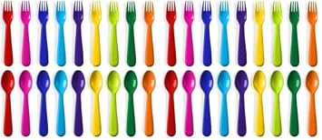 PLASKIDY Toddler Utensils Set of 18 Plastic Kids Utensils Forks and Spoons - BPA FREE/Dishwasher Safe Toddler Flatware Set Brightly Colored Childrens Safe Silverewre Cutlery Set Pack of 2