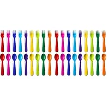 PLASKIDY Toddler Utensils Set of 18 Plastic Kids Utensils Forks and Spoons - BPA FREE/Dishwasher Safe Toddler Flatware Set Brightly Colored Childrens Safe Silverewre Cutlery Set Pack of 2