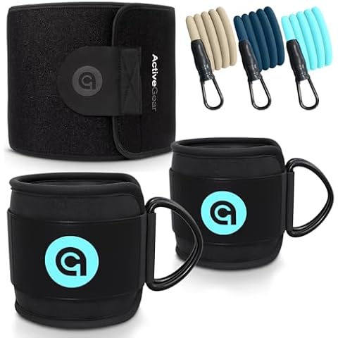 ActiveGear Waist Trimmer Belt and Ankle Resistance Bands with Cuffs Bundle Cover