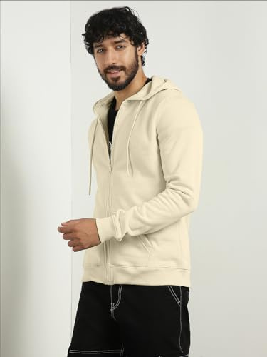 Image of Nobero Classic Zipper Hoodie for Men | Zip Up Hoodies for Men | Regular Fit | Full Zip Closure | Drawstring Hood | Zipped Hooded Sweatshirt | Cotton Rich Zipper Fleece Hoodie