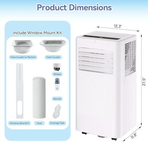 Image of PioneerWorks 10000 BTU Portable Air Conditioner, Cooling AC Up to 560 Sq. Ft., AC Unit with Cooling, Fan and Dehumidifier Functions, Remote Control, LED Display and Venting Kit Included, White Top