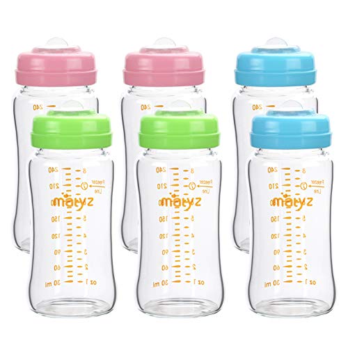 Image of Matyz 8 Ounces Breastmilk Storage Bottles, 6 Pack, 3 Colors