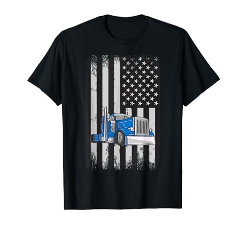 Camión azul con bandera estadounidense, camionero americano Camiseta