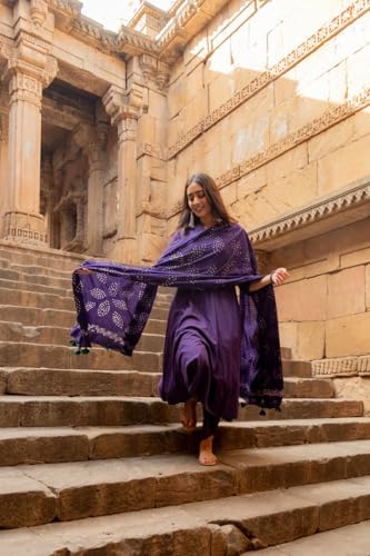 Image of GoSriKi Women's Rayon Blend Solid Anarkali Kurta with Pant & Dupatta
