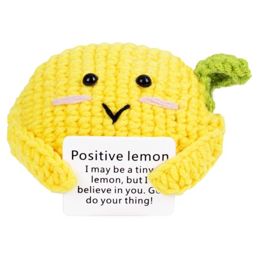 FreeNFond Positive Lemon, Funny Crochet Potato Partner with Positive Card, Cute Wool Knitted Lemon for Best Friend Encouragement Birthday Gifts