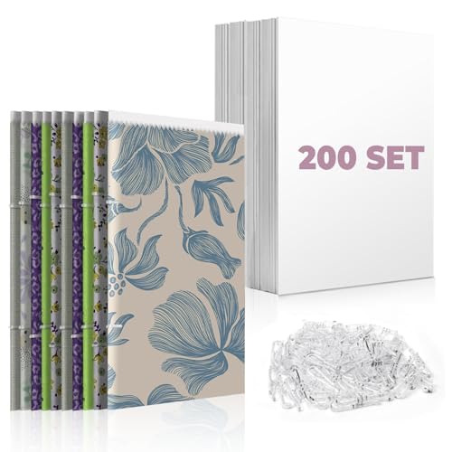 200 Set 7.5 X 10.5 Inch Fabric Organizer Boards Comic Boards for Fabric Storage Poster Boards and 800pcs Plastic Alligator Clips for Folding and Storing Cloth Straight Fabric Storage Boards