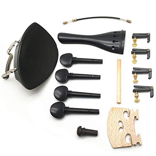 Timiy 4/4 Wood Violin Parts Fine Tuners Tailpiece Pegs Chinrest Endpin Bridge Set,Black