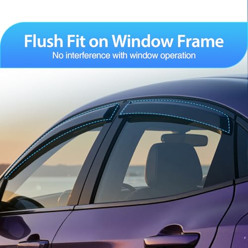 Image of Nilight Tape-On Window Visors for Honda Civic Hatchback 2016-2021, 4PCS | Out-Channel Smoke Rain Guards, Helps Reduce Wind Noise, Fits Honda Civic Hatchback 2016 2017 2018 2019 2020 2021
