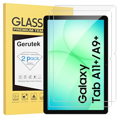 Gerutek [2 Piezas Protector Pantalla para Samsung Galaxy Tab A11 Plus/A9 Plus 11 Pulgadas (2025/2023), 9H, Ultra Transparente, Antiarañazos, Sin Burbujas, Cristal Templado para Galaxy Tab A11+/A9+ 11'