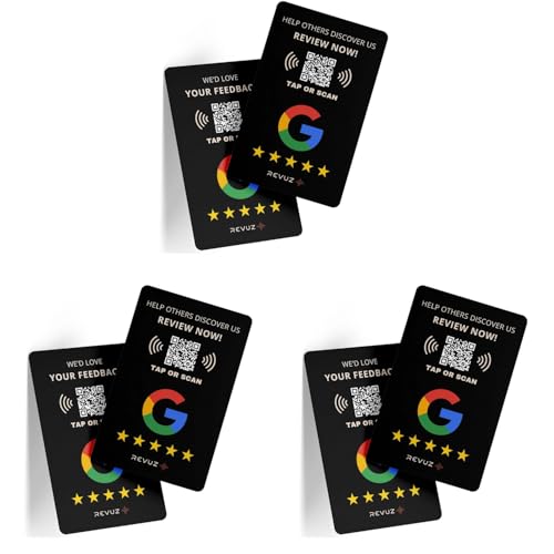 Online Review Card with QR Code and NFC Chip | Tap or Scan | Zero Hassle Self Setup (Pack of 3)