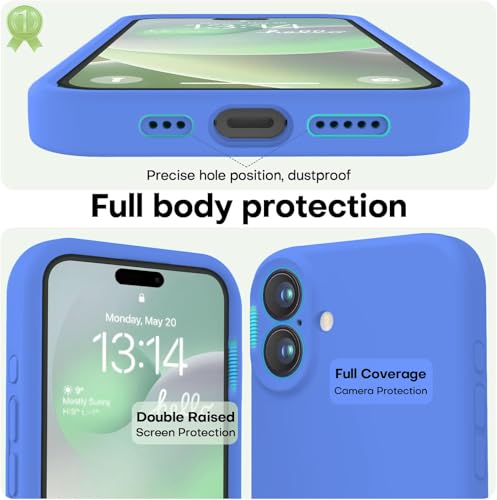 Image of DIZORO Compatible for iPhone 16 Camera Protection Case 6.1, Slim Liquid Silicone 3 Layers Full Covered Soft Gel Rubber Phone Case Protective Cover 6.1 Inch - Azure Blue