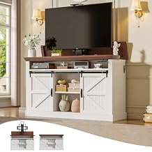 Itaar Motorized TV Lift Cabinet for 55-60 TVs, Electric TV Lift Stand with Storage, Farmhouse TV Stand with Charging Station, Ultra-Quiet Lift System, Indoor & Outdoor Use, White
