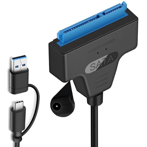 GERUI Adaptador de cable USB 3.0 a SATA, cable SATA a USB, 2 en 1 USB C/3.0 a III, adaptador de disco duro compatible con HDD y SSD de 2,5 pulgadas (1 unidad)