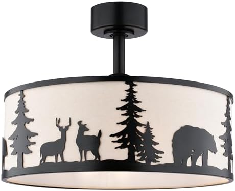 VAXCEL Acadia 20 in. Bronze Indoor Rod Mount Rustic Fandelier Ceiling Fan with Black Blades, Dimmable LED Light Kit and Remote Control Included, 3 Speeds, Wildlife White Linen Drum Shade