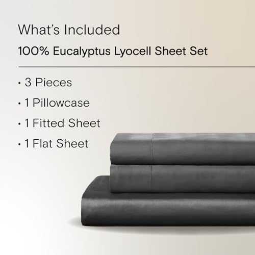 Sijo AiryWeight Tencel Sheet Set, 100% Lyocell Derived from Eucalyptus, Buttery Soft, Architectural Digest 2022 Best Cooling Sheets Winner - 3pc - 1 Pillowcase 1 Fitted 1 Top (Storm, Twin XL)