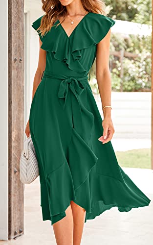 Image of PRETTYGARDEN Women's 2023 Summer Wrap Maxi Dress Casual Boho Deep V Neck Short Sleeve Ruffle Hem Split Beach Long Dresses