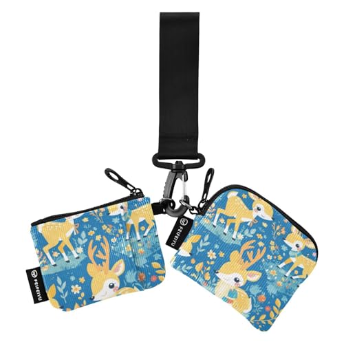 Delicate Cartoon Animal Duiker Bright Women's Wallets Card Cases Compact Size Change Purse Key Holder with Zipper Coin Pocket for Ladies 2 Packs tarjetero para tarjetas de credito