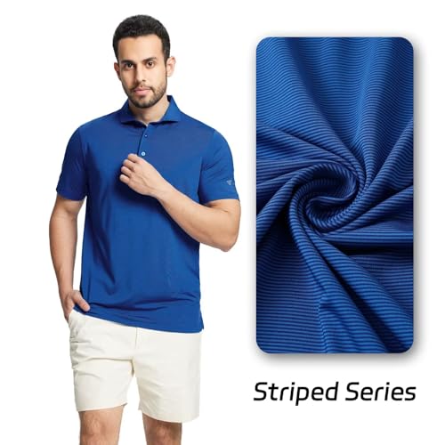 Men’s Short-Sleeve Quick Dry Performance Lightweight Pinstriped Collared Polo Shirts for Men (Various Colors) - image 3