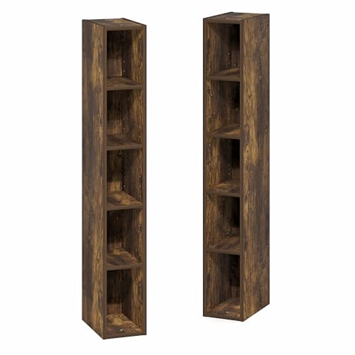 Image of Furinno Fulda Book Shelf, 10-Tier Bookshelf, Space Saving Storage Shelf Bookcase, 9.2 x 5.9 x 78.7, for Living Room, Bedroom, Home Office, Amber Pine