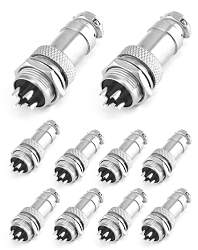 QWORK 10 Stück GX16 4 Pins Aviation Stecker Adapter, AC 200V 5A 16mm Gewinde Männlich Weiblich Luftfahrt Stecker Steckdose