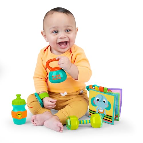 Image of Bright Starts Off to the Gym 5 Piece Baby Toy Gift Set, Rattles & Sensory Toys, Soft Crinkle Book, Unisex, 3M+