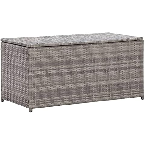 loibinfen Patio Storage Box Deck Storage Box Outdoor Storage Box Indoor Wicker Storage Bin for Patio Furniture Cushions, Pillows, Garden Tools, Poly Rattan Gray, 39.3"x19.6"x19.6" Cover