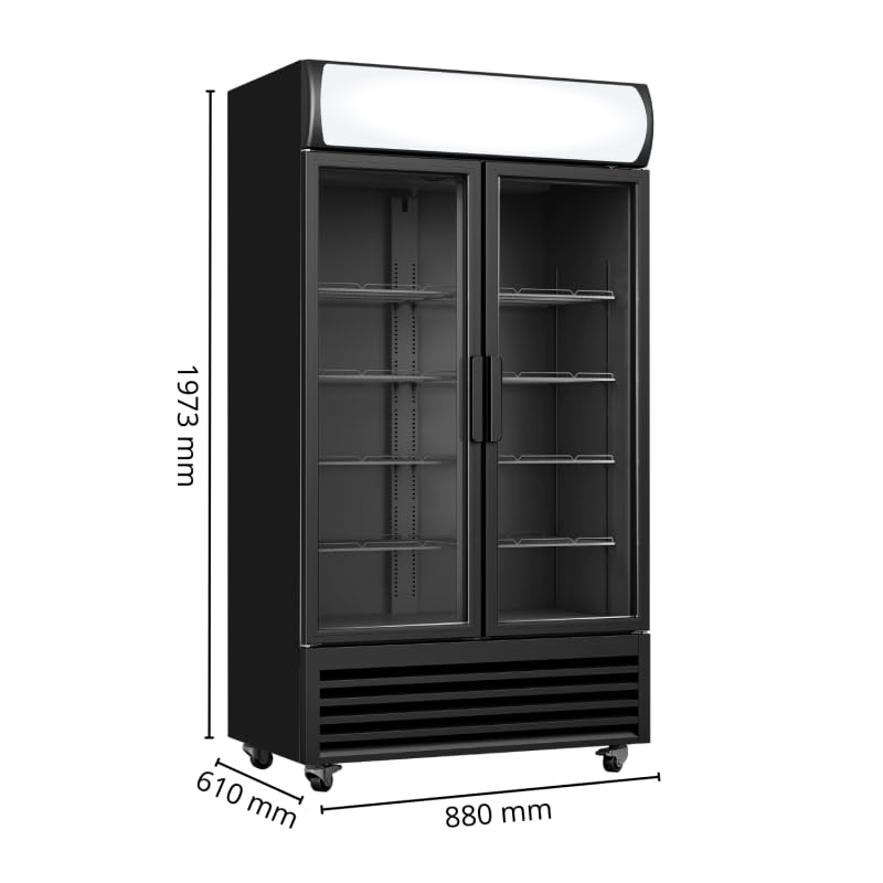 Générique Armadietto per bevande professionale refrigerato, 2 ante vetrate, 568 litri, illuminazione a LED, baldacchino pubblicitario, temperatura da +2°C a +10°C
