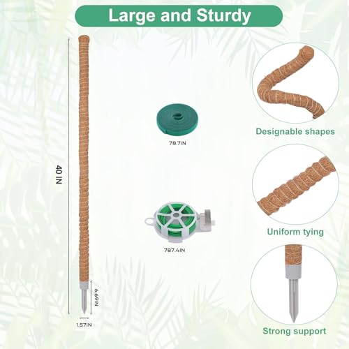 1 Pack Moss Pole, 40 Inch Monstera Plant Support, Moss Poles for Climbing Plants Indoor DIY, Coco Coir Plant Pole Moss Plant Stick Support Stake Kit for Potted Plants, Pothos, Philodendron