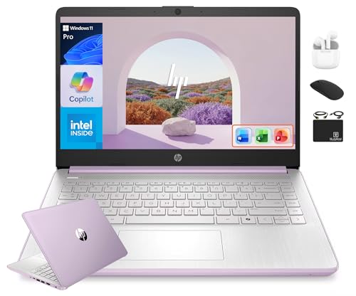 HP 14” Flagship Laptop 2025 AI-Powered Computer, Office Lifetime, Student Business, 4-Core Intel CPU, 16GB RAM 628GB Storage (128GB UFS+ 500GB Ext), Long Battery HubxcelAccessory Win 11 Pro Lavender