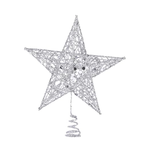 Topper per albero di Natale in metallo glitterato a forma di albero di Natale, decorazione per la casa, 15 cm