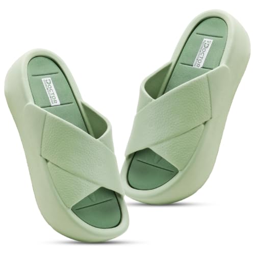 Image of DOCTOR HEALTH SUPER SOFT Women's Orthopedic Cross Strap Slides | Ultra Soft Cushioned Lightweight Slip-On Slippers | Anti-Skid Comfortable Platform Sandals for Everyday Wear