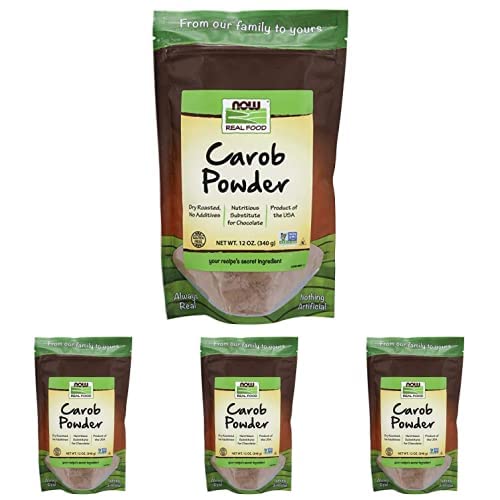 NOW Foods, Carob Powder, Dry Roasted, Additive-Free, Nutritious Substitute for Chocolate, 12-Ounce (Packaging May Vary) (Pack of 4)