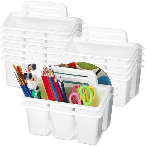 Image of WILLBOND 12 Pcs Classroom Storage Caddies Stackable Utility Caddies with 4 Compartment Plastic Caddy with Handle Portable Storage Bins Organizers for Kids Schools Art Craft Supplies(White)