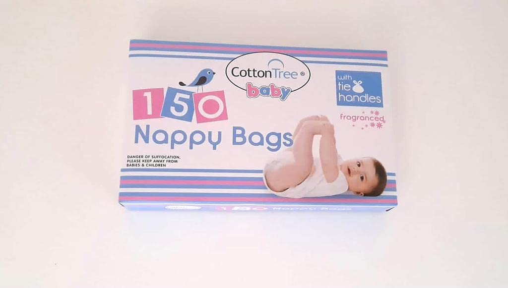 Cotton Tree Baby- 150 Nappy Disposal Fragrance Bags Easy use for Travel-Baby Disposable Diaper Sacks Bags- Degradable Poo Bags, Dog Poo Bags With Tie Handles (Pack of 1)
