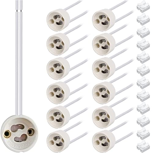 Xiatiaosann Portalámparas GU10 Conector de base de luz de bombilla 0.75mm² 15cm Cable de silicona para LED y halógeno, 250V, Max 300W, 12 PCS GU10 Casquillo de bombilla