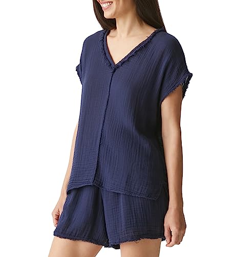 Michael Stars Womens Draya Gauze V-Neck Top Us Medium, Admiral, Short Sleeve #TOP1