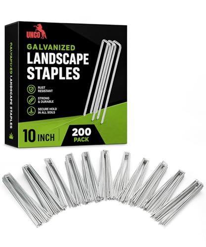UNCO- Galvanized Landscape Staples 10 Inch 200 Pack Garden Staples U-Shaped Landscape Pins for Weed Barrier Cover Ground Cover