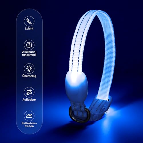 Kpuplol Leuchthalsband Hund, Hundehalsband Leuchtend, Wiederaufladbar Hundehalsband Leuchtend LED Halsband für Hunde Einstellbare Größe, 2 Beleuchtungsmodi für Kleine Mittlere Große Hunde