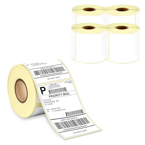 Image of GLUN Direct Thermal Labels 4x6 Inch (100x150mm), 400 Labels per Roll, Pack of 5, Ideal for Shipping and Printers