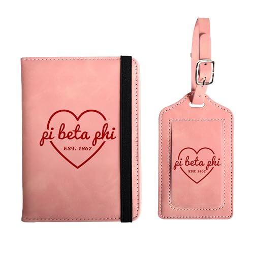 Pi Beta Phi Passport Holder and Luggage Tag Travel Accessories Set, Officially Licensed Pi Beta Phi Sorority Gift for Women
