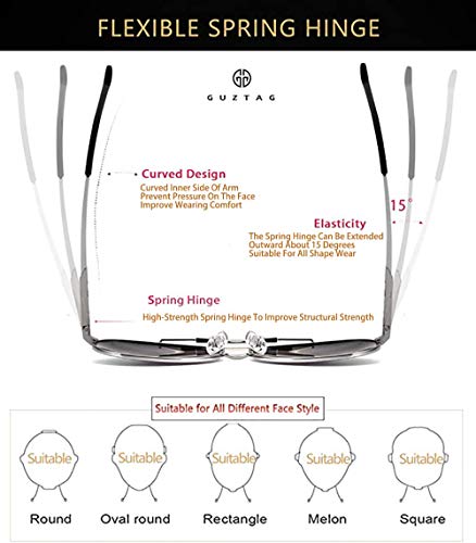 GUZTAG Classic Polarized Aviator Sunglasses for Men Women UV Mirrored Lens Stainless Steel Frame G80264