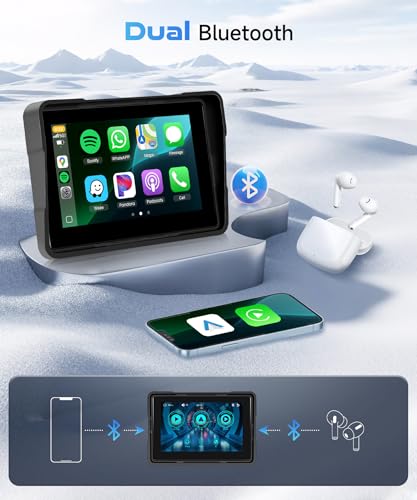 Image of 5 Inch Motorcycle Wireless CarPlay GPS Navigation System, Android Auto Portable CarPlay Screen for Motorcycle, Dual Bluetooth Car Play Moto, Si-ri, Goo-gle Assistant, IP67 Waterproof Moto Screen