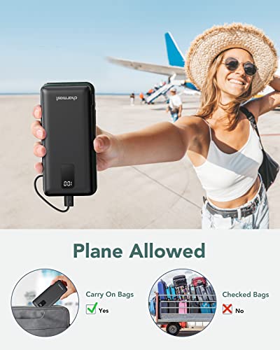 Image of charmast Portable Charger with Built-in Cables and Wall Plug, 10000mAh USB C Portable Power Bank, Potable Phone Charger, Travel Essentials Compatible with iPhones, Samsung Galaxy, iPad