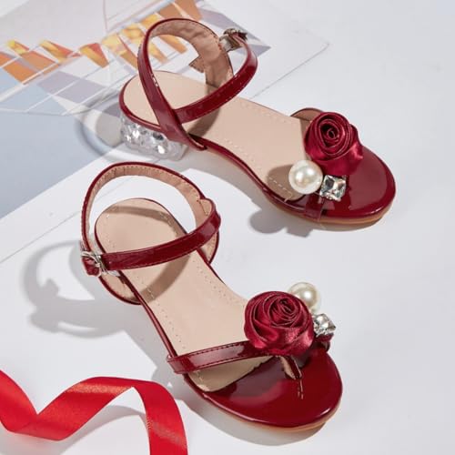 Girls Summer Low Heels Pearl Rhinestone Flower Sandals Princess Dress Shoes Wedding Party2