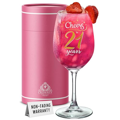 CROWNLY CRYSTAL Copo vinho cristal presente personalizado mulher 21 anos chefe para 21 anos aniversário mulher Brindis elegante copo para vinho cava e coquetéis lembrança especial