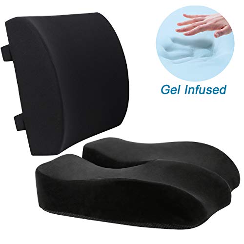 Wishcush Seat Cushion and Lumbar Support Pillow Set for Car Office Chair, Memory
