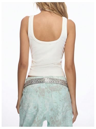 SHENHE Women's Ribbed Rhinestone Tank Top Square Neck Slim Fit Boho Summer Dressy Crop Top2