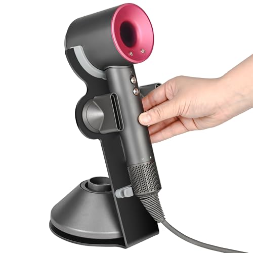 I'SMARTMOON Hair Dryer Stand for Dyson Supersonic, Aluminum Alloy Bracket Power Plug Holder, Bathroom Organizer for Dyson Supersonic hairdryer Care Tools (Black)