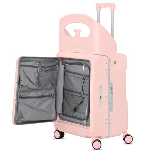 advwin 22" Ride On Luggage with Seat for Kids & Adults, Lightweight Hardside Ride-On Suitcase with Front Opening, TSA Lock, 360° Spinner Wheels, Pink