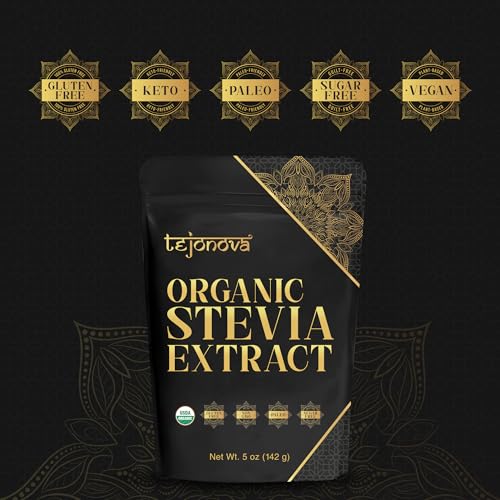 tejonova Organic Stevia Powder, 5oz, Stevia Sweetener, Stevia Organic, Stevia Extract Powder, Zero Calorie Sweetener, Stevia Sugar Substitute, Pure Stevia No Additives, 1014 Servings